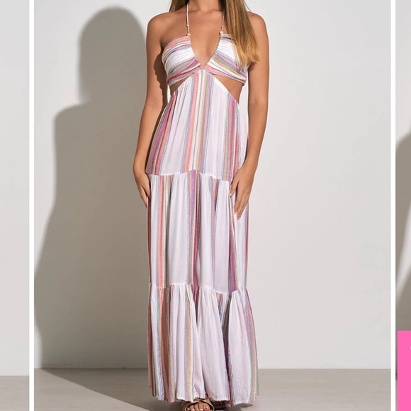 Elan Maxi Tie Neck Tiered Maxi Dress - Picture 1 of 4